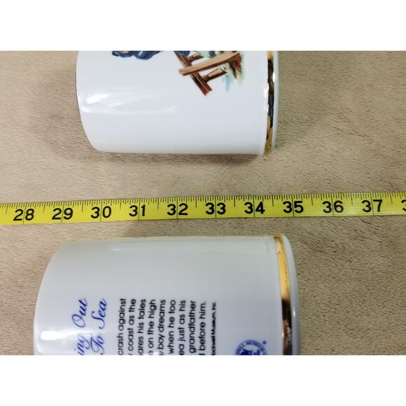 Norman Rockwell Coffee Mug Tea Cup 4 1/2" Gold Trim 1985 Drinkware 11oz x2 - Picture 12 of 12